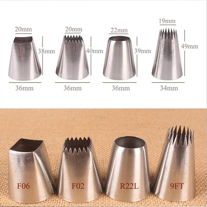 Russian Piping Tips, Frosting Tips Icing Nozzles Cake Decorating Kit DIY Cupcake Decorated Tool Set 4pcs F02 F06 R22L 9FT