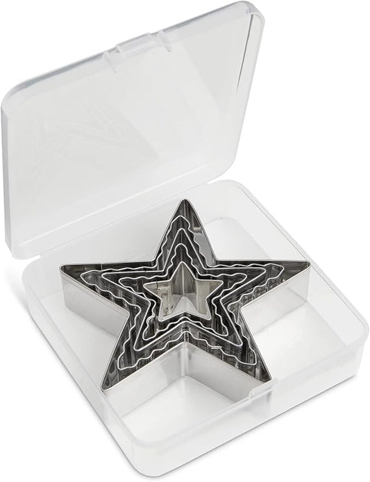 Mrs. Anderson’s Baking Cookie Fondant Cutters, Graduated Stars, Stainless Steel, 5-Piece Set with Storage Container