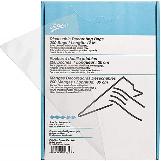 Ateco Soft Disposable Decorating Bags, 12-Inch, Pack of 10, Made in USA, Clear