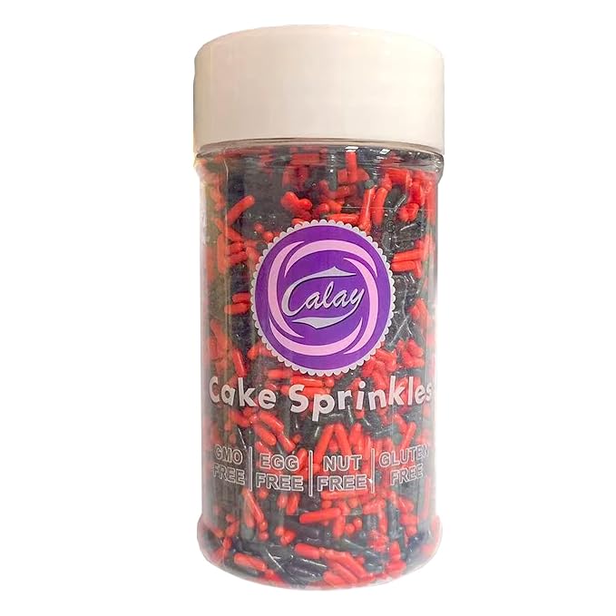 PhilaeEC Red Black Jimmies Sprinkle Edible Soft Jimmies Sprinkle for Cake Decoration Cupcake Topper Cookie Baking Decorations Halloween Christmas Valentine Supplies 2.75oz/78g