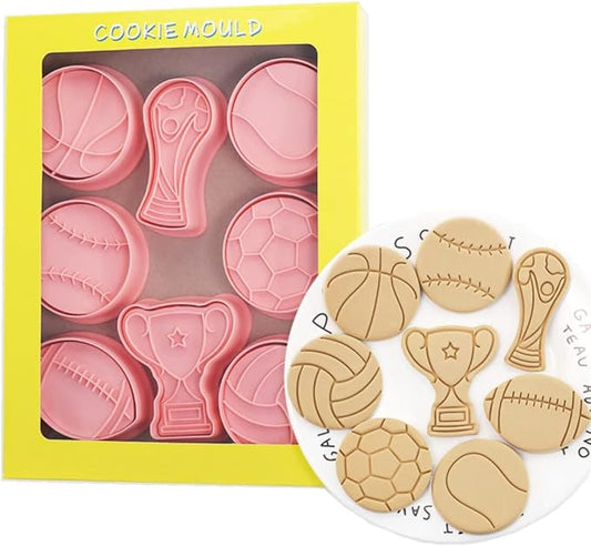 8-Piece Cute World Cup Cookie Cutters - Plastic Football & Rugby Mould Set - Baking Kitchen Tools