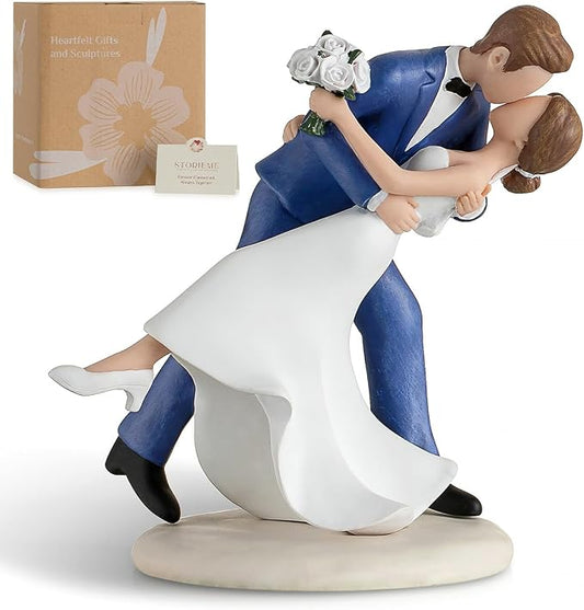 Storieme Wedding Cake Topper Decoration: Bride and Groom Kissing Resin Figurine with Secure Base – Romantic Couple Gifts for Wedding Anniversary & Engagement