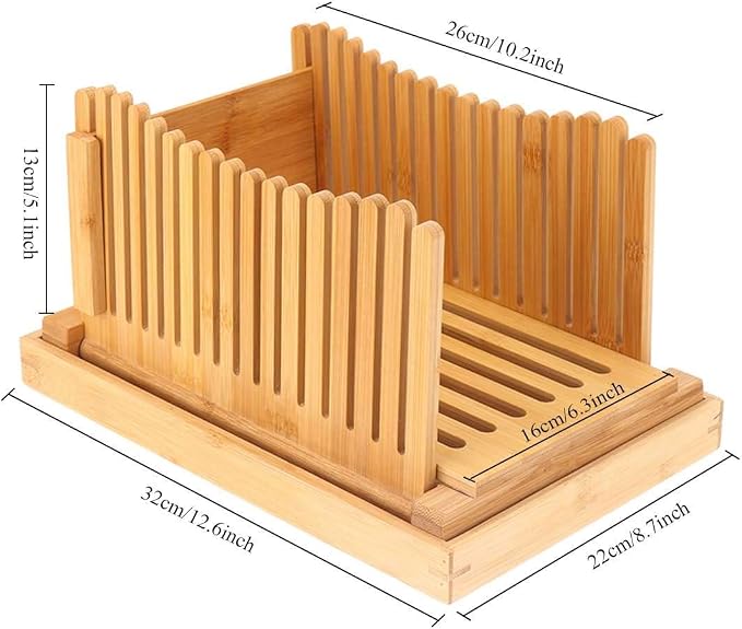 Nature Bamboo Bread Slicer Cutting Foldable Wood Bread Cutter Adjustable 3 Thickness Loaf Bread Cutting Board For Homemade Bread Loaf Cakes Bagels Kitchen Baking Tools