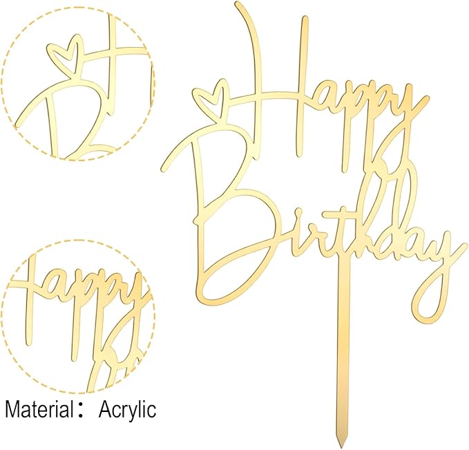 2pcs Happy Birthday Cake Toppers Glod Happy Birthday Cake Decorations Birthdays Decorations Birthdays Cakes Supplies for Celebrating Anniversary Party