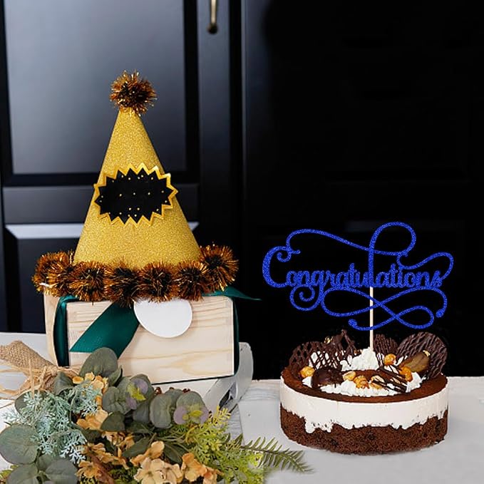 Congratulations Cake Topper,Congratulations 2026 Graduation Cake Topper,Graduation, Wedding, Retirement, Birthday, Anniversary, Celebration Party Decorations Supplies(Royal Blue)