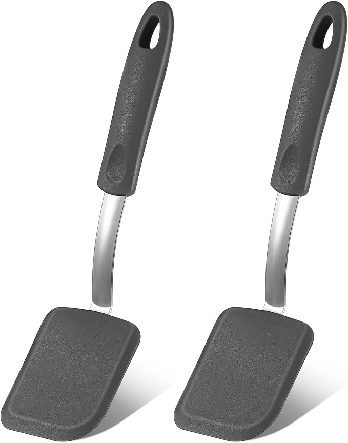 Silicone Cookie Spatula Turner 2 Pack Mini Brownie Spatula Flexible Kitchen Small Silicone Turner for Nonstick Cookware Heat Resistant No Scratch Flipper for Pancake(Solid Flat,Grey)