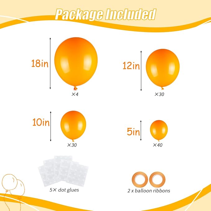 104pcs Orange Balloons - 18/12/10/5 Inch Orange Latex Balloons Garland Arch Different Sizes Pack for Birthday, Halloween, Thanksgiving and Fall Party Decorations