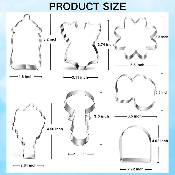 Wildflower Baby Shower Cookie Cutters Set - 7-Piece - Stainless Steel - Dishwasher Safe - Perfect for Baby in Bloom Baby Girl Baby Shower