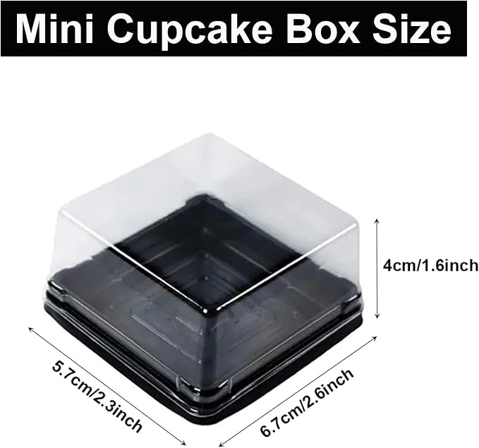 EchoDone Plastic Mini Cupcake Boxes Muffin Mooncake Single Container | Square Black Clear Mini Cupcake Box 50 Set for Wedding Birthday Party Use