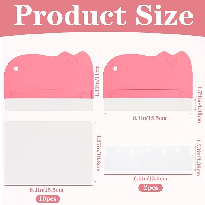 12Pcs Cake Scraper Smoother Scraper Set, Alisador de Acetato Para Pasteles - 2 Pink ABS+PVC Scrapers with 10 Transparent Blades for Baking and Decorating