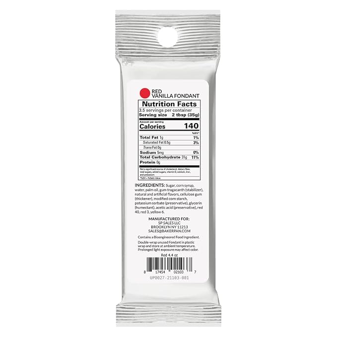 Bakerpan Premium Rolled Red Fondant for Cake Decorating, Vanilla Flavor - 4.4 Ounces (Made in USA)