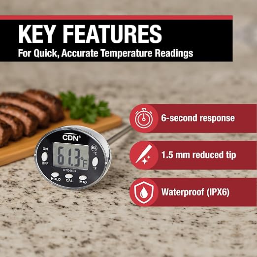 CDN Waterproof Digital Thermometer Long 4.75" Stem, NSF Certified, Ideal for for Bread Baking, Cooking, Brewing - DTQ450X