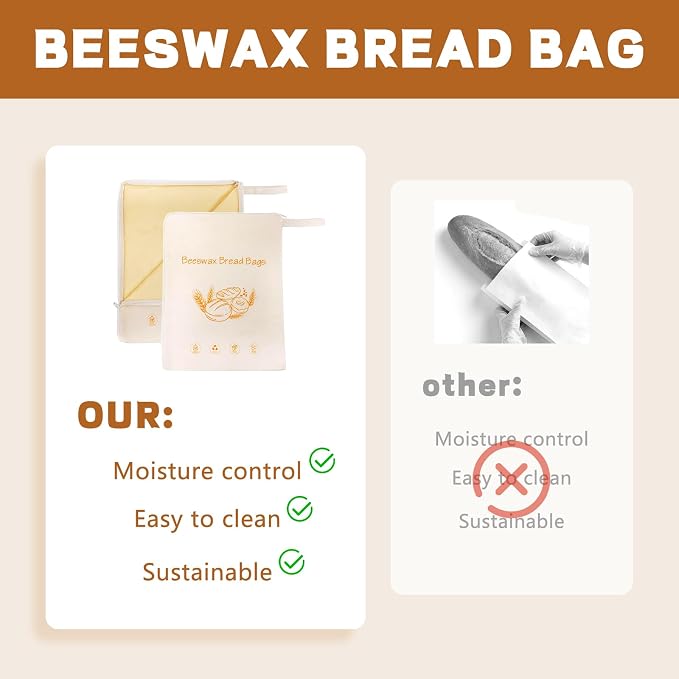 1 Pack Beeswax Bread Bags for Sourdough,Reusable Organic Linen Beeswax Bread Bag for Homemade Sourdough 17 x 13 Inches Food Storage Cloth Bag – Freezer-Friendly & Freshness Preservation