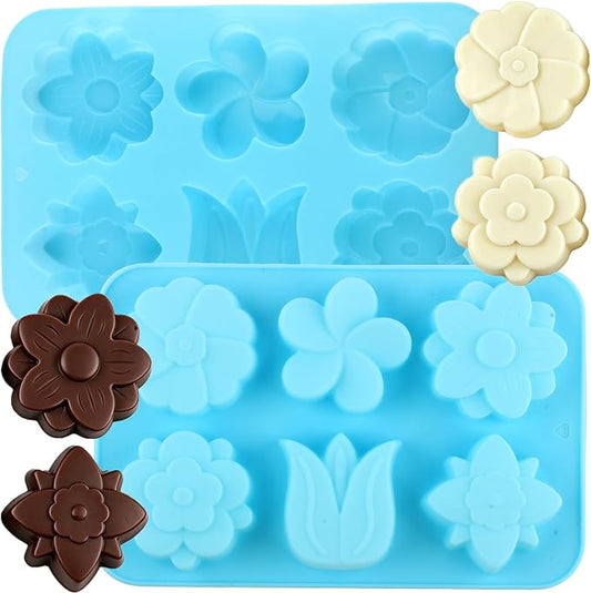 6Pcs Flowers Shaped Silicone Chocolate Molds Tulip Daisy Mold For Chocolate Candy Set Of 2