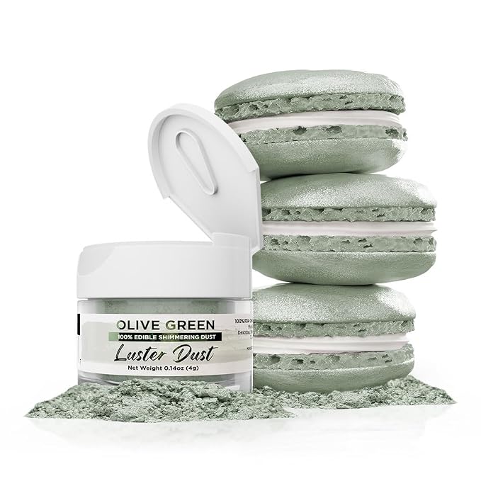 Luster Dust - Olive Green (4g 1x Jar) | Edible Vegan Dust & Paint for Cake Decorating, Ice Cream, Desserts, Cocktails and Beverages by Bakell