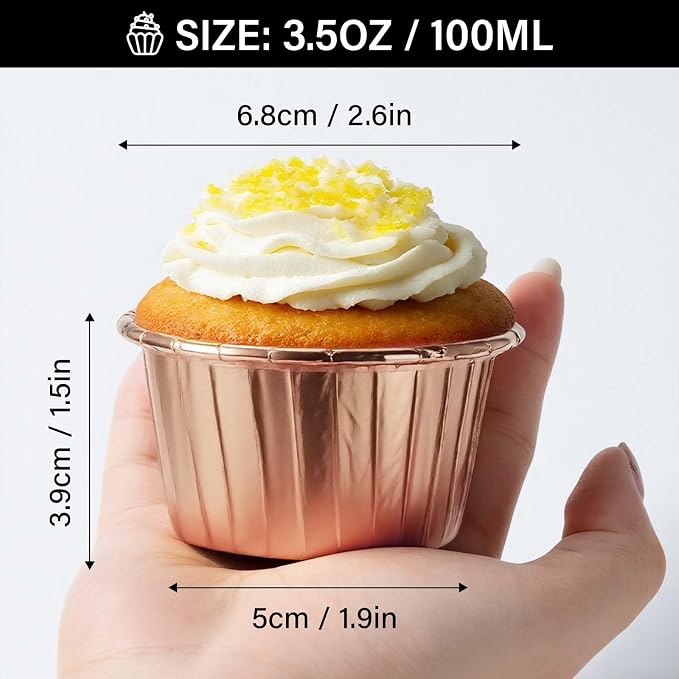 EUSOAR Gold Cupcake Cups, 1.9" x 1.6" x2.7" Disposable Muffin Liners 50pcs, Rose Gold Cupcake Baking Cups, Little Baking Cups, Ramekin Aluminum Cupcake Tip Pan Ramekin Holders