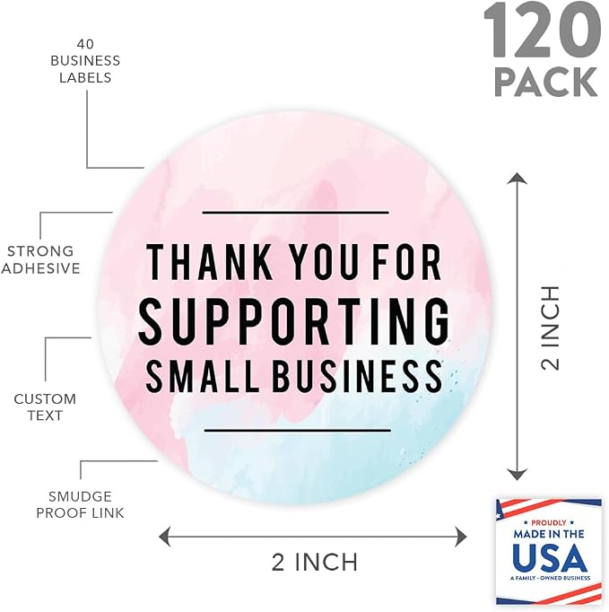 Andaz Press Round Thank You for Supporting Small Business Sticker Labels, 120-Pack, Watercolor Packaging Stickers, Product Labels