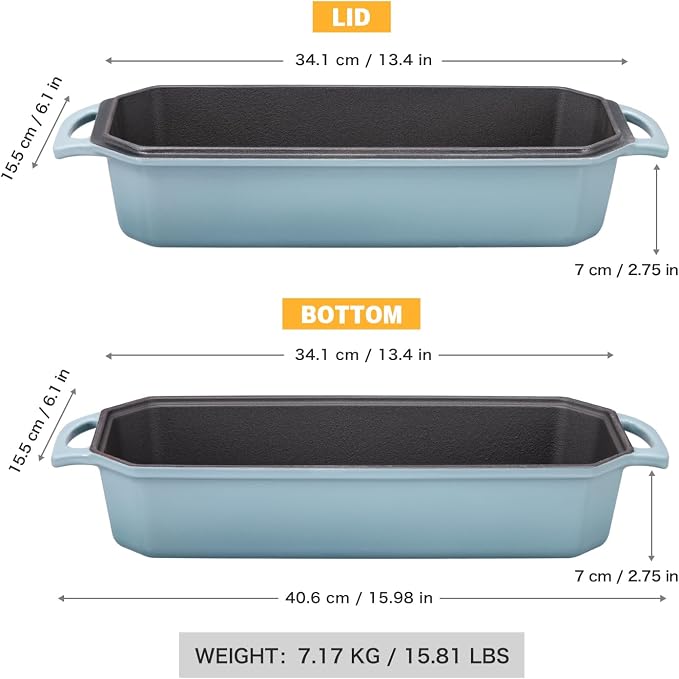 Flavehc Bread Pan Cast Iron Loaf Pan with Lid Bread Loaf Pan 13x5 Inch Enameled Cast Iron Sourdough Bread Pan, LightBlue