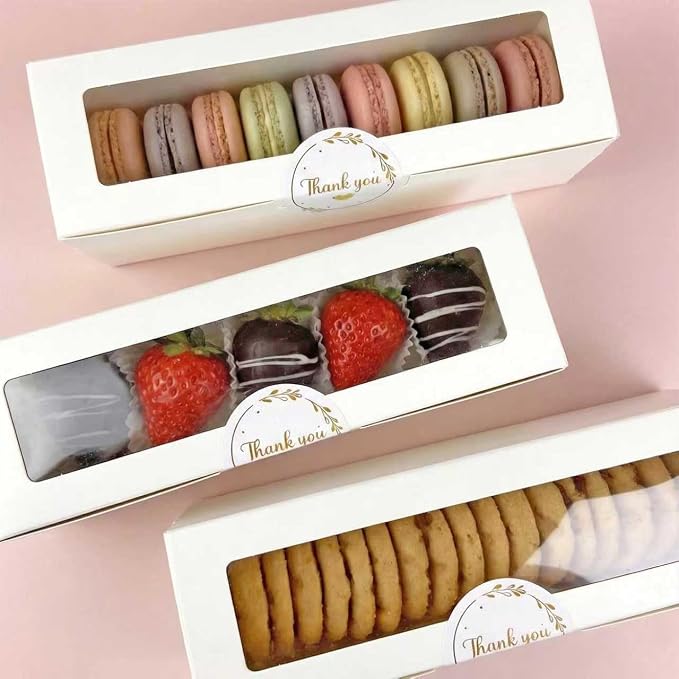 KEEPARTY 24PCS Macaron Boxes White Macaron Packaging Bakery Packaging Container Dessert Gift Box with Window for Birthdays Valentines Day Mothers Day Weddings Graduations Christmas Easter Gift Giving