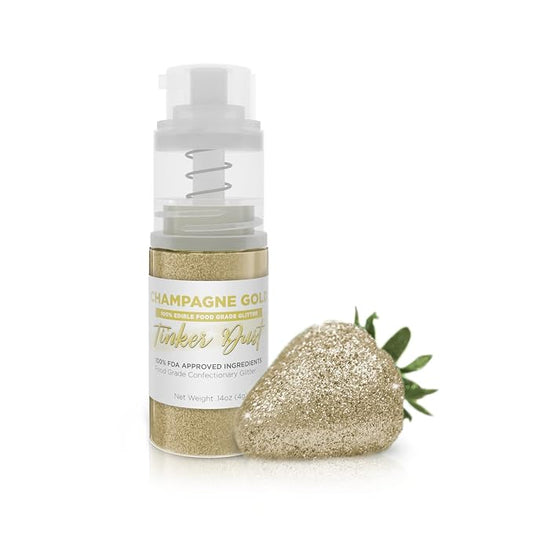 Bakell - Champagne Gold Tinker Dust (4g, 1x Mini Spray Pump) Edible Glitter for Food, Desserts, and Baked goods!