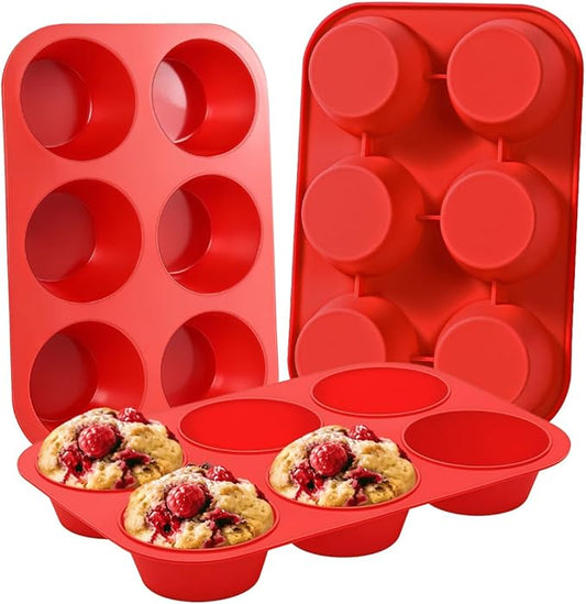 CAKETIME Silicone Jumbo Muffin Pan 3 Pack 6 Cup 3.5 Inch Large Muffin Tin Non Stick BPA Free for Baking Giant Muffins Cupcakes Frittatas