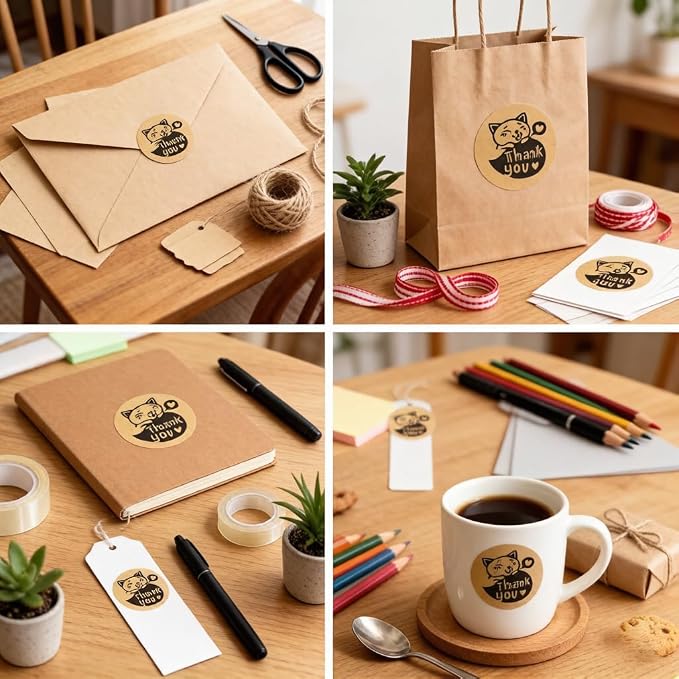 BLESS-VAST 500 PCS Thank You Stickers for Small Business - 1 Inch Cute Cat Decal Envelope Seal Vibrant Colors Labels for Baking Packaging Gift Bags Wraps Crafts (Black Cat)