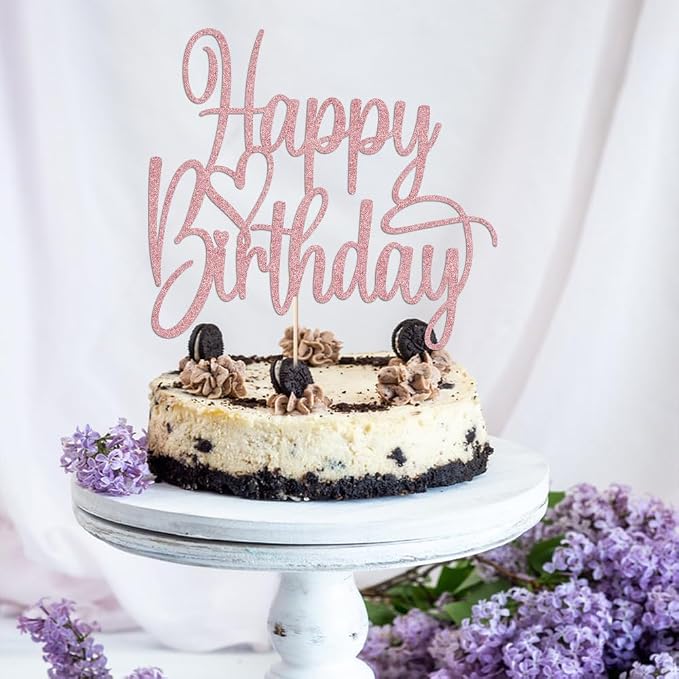 Handmade Glitter Happy Birthday Cake Topper- Happy Birthday Cake Decor,Fabulous Cake Decoration，Anniversary/Birthday Party Decoration Supplies (Rose gold)