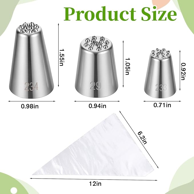 3 Pcs Grass Piping Tip for Cake Decorating Stainless Steel Frosting Icing Tip Large Icing Nozzles Tips Decoration Tool with 10 Pcs Piping Bags for Cupcakes Cookie Cake DIY Baking Buttercream Pastry