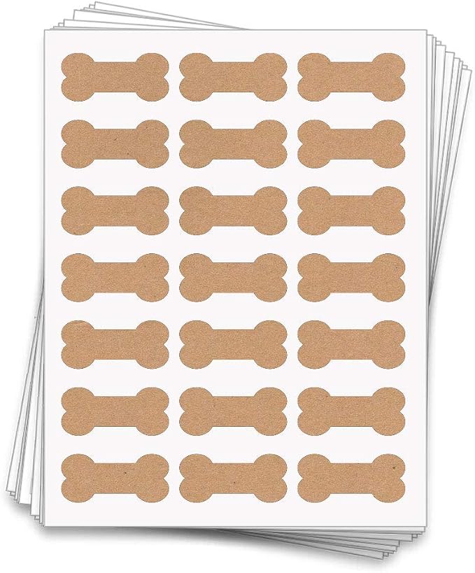Dog Bone Stickers and Labels, 2.4 x 1.1 Inches, 105 Printable Bone Shaped White Sticker Labels for Dog Treat Packaging, Small Self-Adhesive Label Sheets, Pet Bakery