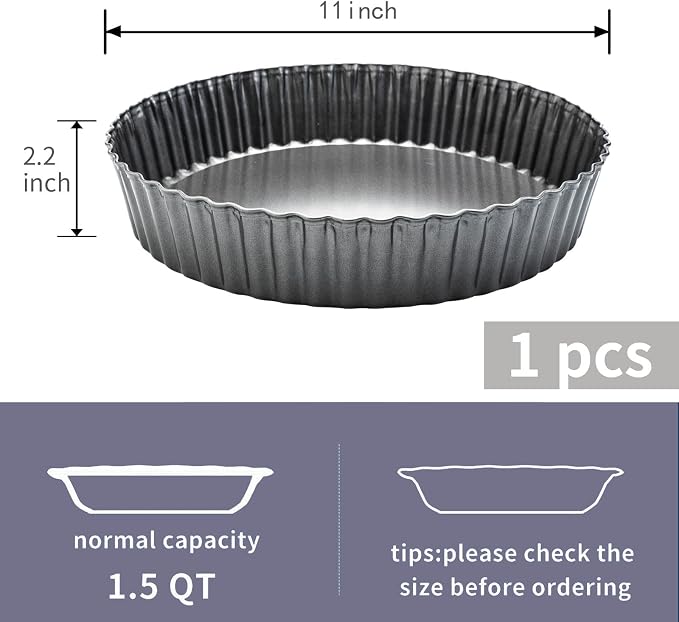 Deep Dish Quiche Pan, 11” x 2” Tall Pie Pan Deep Tart Pan with Removable Bottom, Nonstick Large Fluted Tart Mold Loose Base Round Deep Pizza Pan for Baking Easter Pie