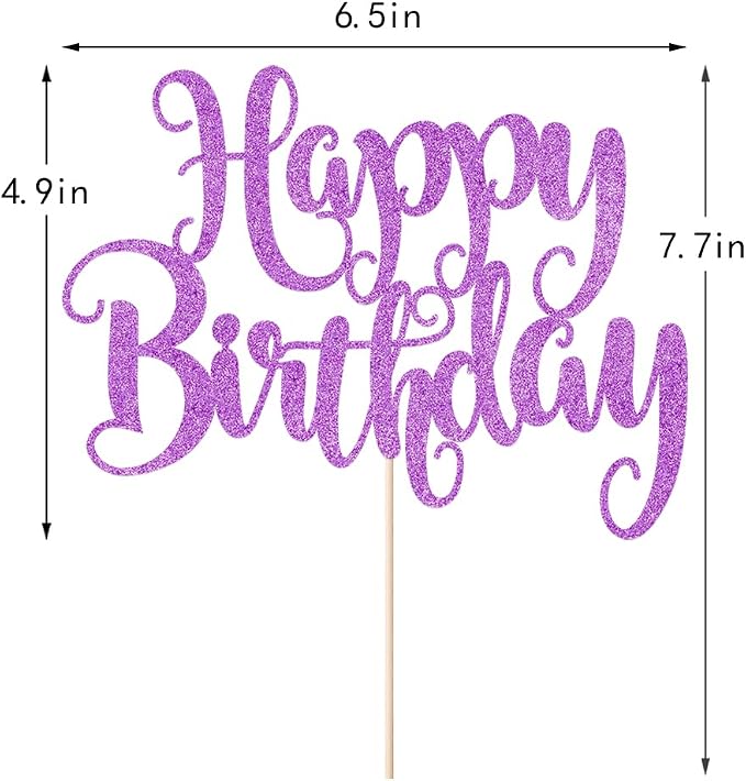 Happy Birthday Cake Topper- Glitter Happy Birthday Cake Decor, Handmade Anniversary/Birthday Party Supplies (Purple)