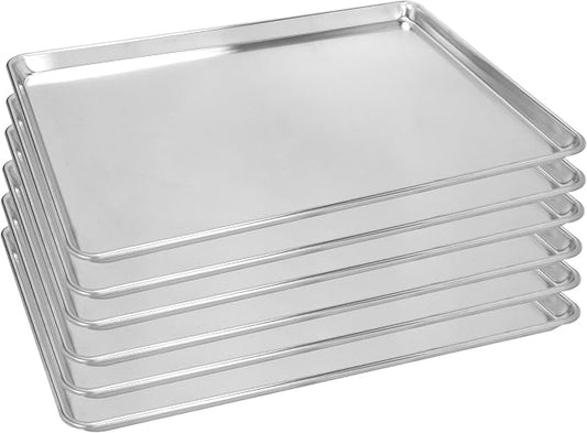 6 Pack Full Size Aluminum Baking Sheet Pan, 26 x 18 in | NSF, Aluminum Commercial Cookie Sheets, Non-Stick, Oven Safe Up to 500℉