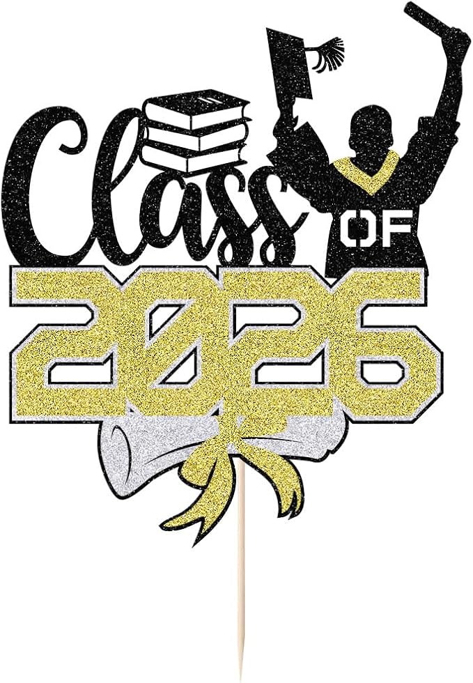 Class of 2026 Congrats Grad Cake Topper Glitter Graduation Party Supplies - High School College Graduates -College Graduate Cake Topper Decorations (Class of 2026 Black gold)