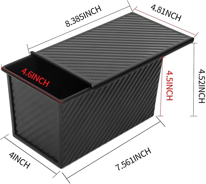CHEFMADE Pullman Loaf Pan with Lid 2 Pcs, 1Lb Dough Capacity Non-Stick Rectangle Corrugated Bread Pan, Carbon Steel Toast Pan with Cover for Baking Bread - Black