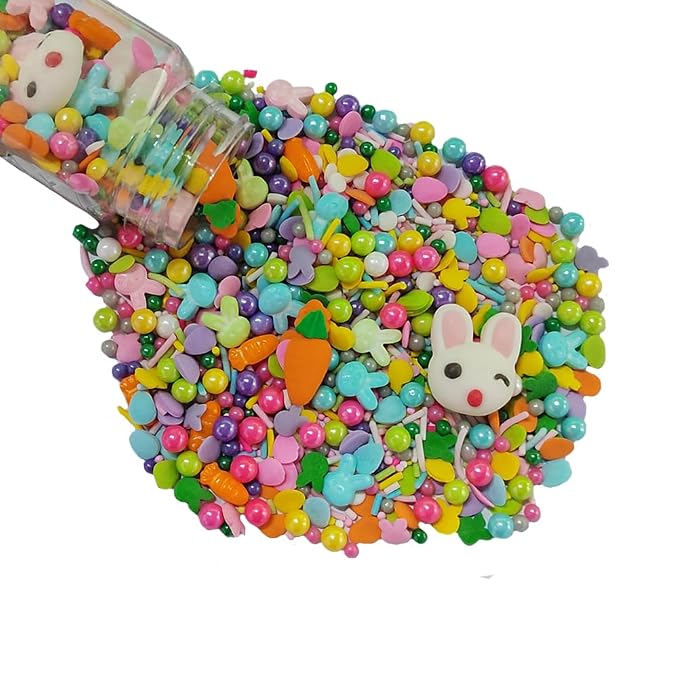Easter Sprinkles Rabbit Bunny Carrot Edible Sugar Pearls for Cake Decorating Easter Cupcake Cake Toppers Baking Cookie Pearl Cake Decorations Valentine's Day Halloween Supplies