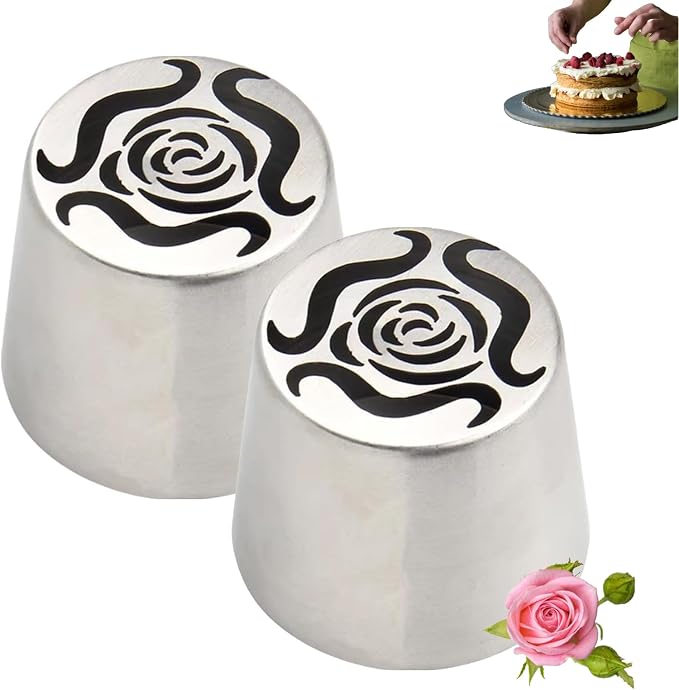 Extra Large Russian Piping Tips, Stainless Steel Rose Floral Piping Nozzles for Cake Decorating Icing, Rose Piping Tips for Cupcakes, Desserts, DIY Flower Nozzle (2pcs)