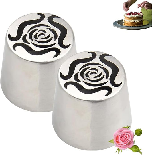 Extra Large Russian Piping Tips, Stainless Steel Rose Floral Piping Nozzles for Cake Decorating Icing, Rose Piping Tips for Cupcakes, Desserts, DIY Flower Nozzle (2pcs)