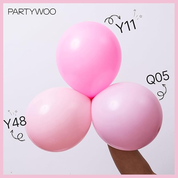 PartyWoo Light Pink Balloon Arch Kit Garland 140pcs Different Sizes of 18 12 10 5 Inch Baby Pastel Pale Pearl Metallic Pink White Clear Confetti Balloons for Baby Shower Birthday Party Decorations