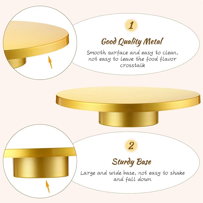 Wenqik 14 Inch Metal Gold Cake Stand with Cake Knife and Spatula, Round Dessert Table Display Stand Metal Dessert Tray Serving Platter for Party, Wedding, Birthday, Baby Shower, Anniversary