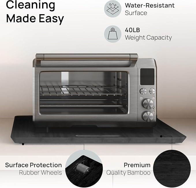 Ibyx Elegant Appliance Slider - Sliding Tray for Coffee Maker & Heavy Kitchen Appliances, Easy Slide, Made of Premium Bamboo, Space-Saving Kitchen Organizer, 40 lb Capacity, Black - 21 x 15 Inch
