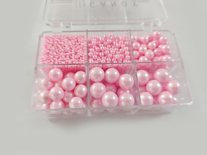 5 Sizes Edible Pink Pearls Sugar Sprinkles 130g/4.6oz, 2,4,7,10,12mm Candy Pearl for Cake Decorating and Cupcake Toppers Cookie Decorations Ice Cream Topping Wedding Valentines Halloween Christmas