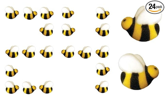 Bees Cake Decorations- Bumble Bee Shaped Edible Hard Sugar Decorations, 24 pcs by R.U.S. Candy Company