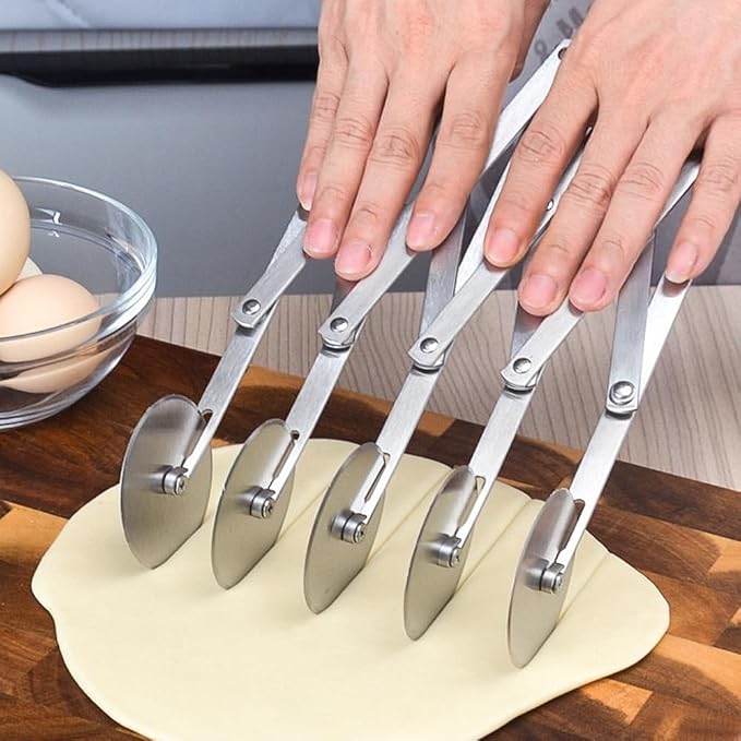 5-Wheel Pastry Knife, Spaghetti And Noodle Slicer, Stainless Steel Pizza slicer, multiple pasta roller cutter tools, baking roller adjustable pizza knife slicer, splitter