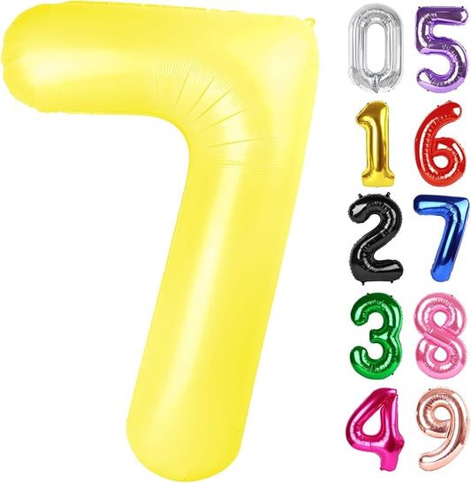 Yellow Number 7 Balloon 40 Inch, 7th Birthday Party Decorations for Children, Giant 7 Foil Balloon for Party Supplies
