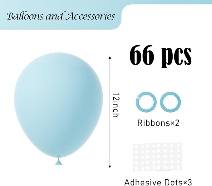 Voircoloria Pale Aqua Balloons, 66pack 12inch Aqua Blue Latex Party Balloons for Wedding, Birthday, Graduation, Bridal Shower, Baby Shower, Gender Reveal, Anniversary, Bachelorette Party Decorations