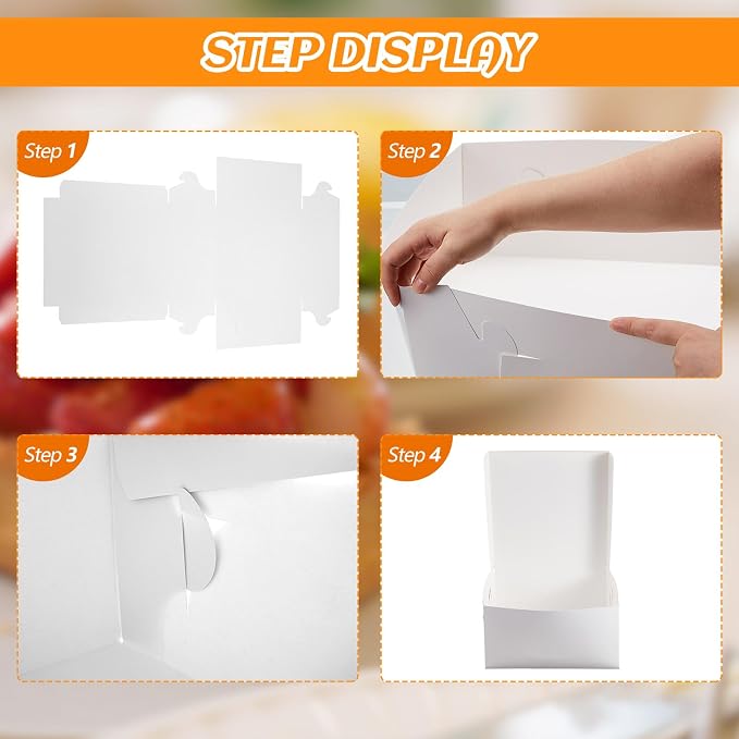 Ireer 20 Pack White Cake Box 16 x 16 x 6 Inch White Cardboard Bakery Box Disposable Pastry Containers for Pie Pastry Cookie Dessert