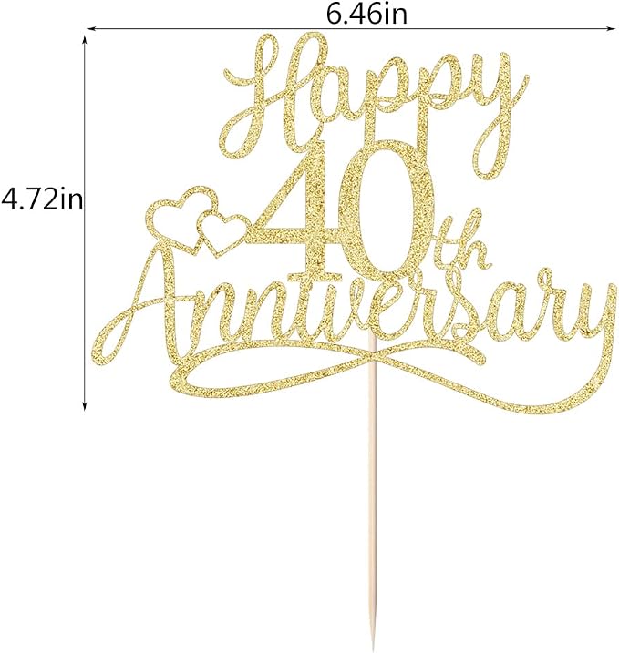 Sleyberoy Glitter Happy 40th Anniversary Cake Toppers -Wedding Anniversary Party Decorations,40th Wedding Anniversary, Company Anniversary Party, Birthday Party Decorations (40 Gold)