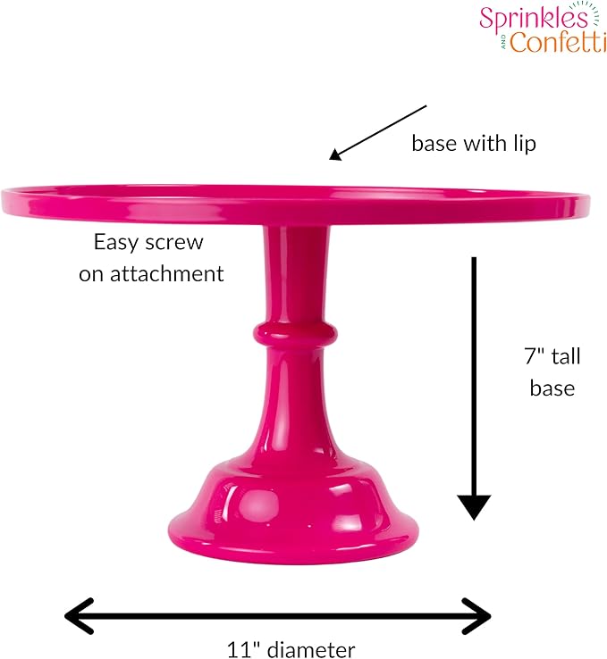 Sprinkles & Confetti 11" Bright Pink Melamine Cake Stand – Reusable Dessert Display for Valentine’s Day, 4th of July, Birthdays, Weddings & Parties