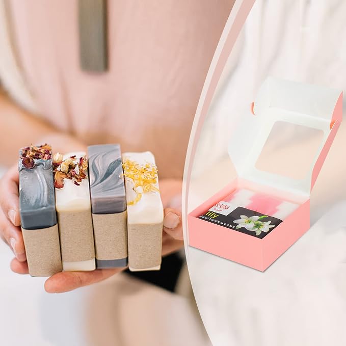 COTOPHER Soap Box, 30Pcs Small Soap Packaging Boxes 2.8x2.8x1.2 Inch Mini Kraft Boxes with Window Soap Boxes for Homemade Soap Candy Chocolate Bakery Cookies Soap Packaging