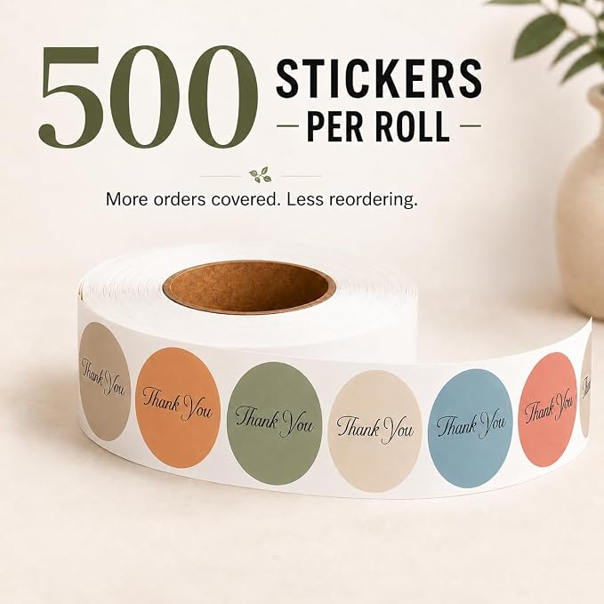 Thank You Stickers, Neutral, 500 Count, 1.5 Inch Round Labels | Small Business Packaging, Gift Bags & Mailers, Boutique Orders, Handmade Shops, Customer Appreciation